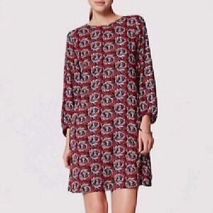 ANN TAYLOR LOFT Shadow Floral Shift Dress Red Purple Multi Retro Mod Work Mini